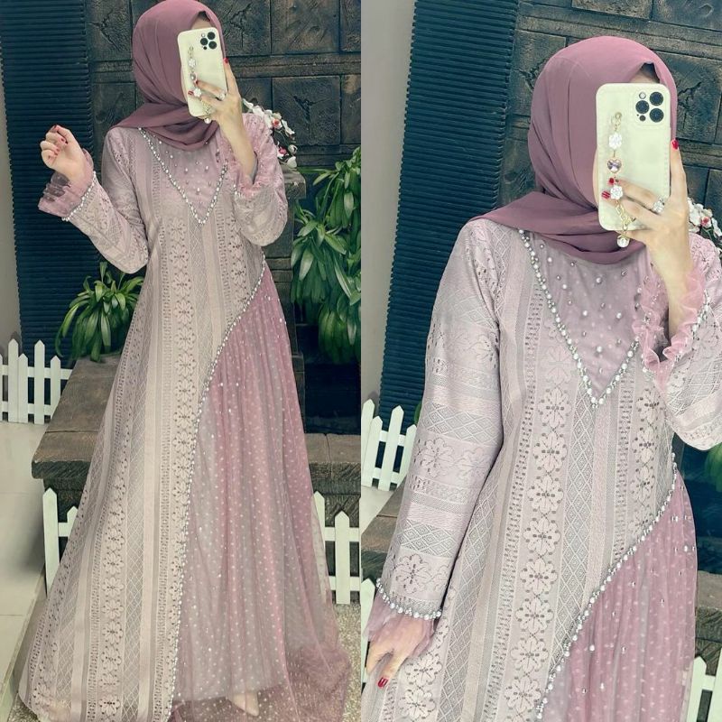 baju gamis wanita dress muslim terbaru Gamis premium by Ozias brukat halus Motif miringDress ozias b