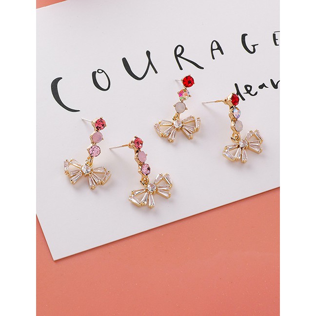 LRC Anting Tusuk Fashion 925 Silver Needle Three Small Round Crystal Tandem Rhinestone Bow Earring D