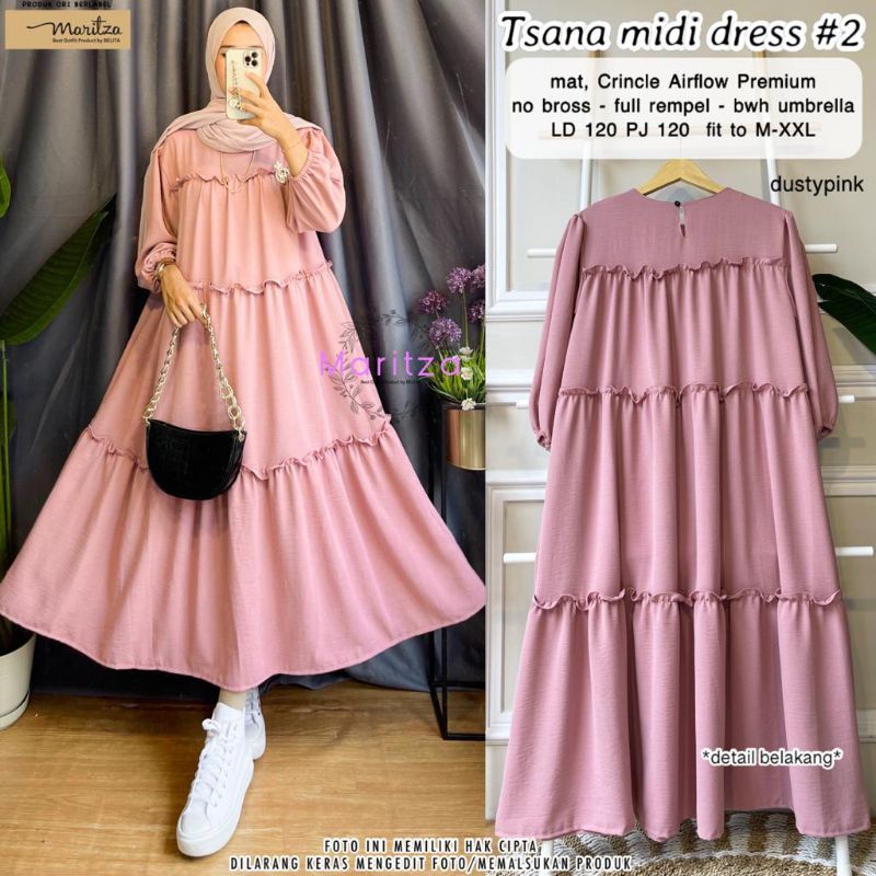 PREMIUM MIDI DRESS TERBARU JUMBO BIG SIZE RUFFLE LD 120 TSANA #2 MARITZA TERLARIS UMBRELLA KOREAN