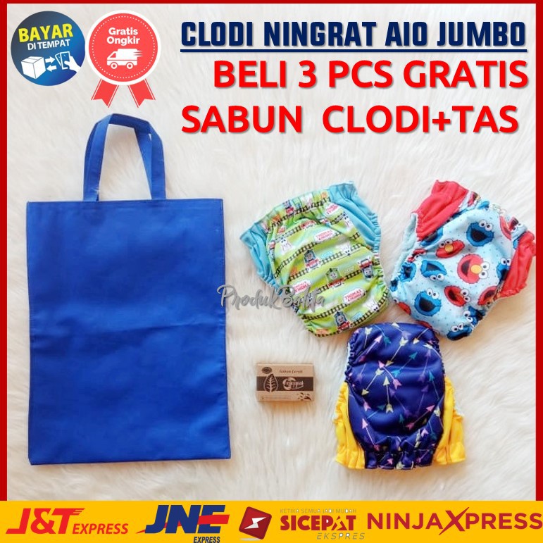 PROMO Popok Clodi Newborn Kain Bayi Cuci Ulang Perekat Celana AIO BONUS  Sabun Lerak Ningrat &amp; Tas