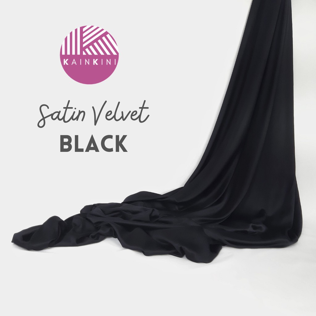 (½ Meter) Kain Satin Velvet Premium Grade A Kilap Doff Kainkini -  Hitam Black ( Bahan Kebaya Hijab Gamis Seragam Bridesmaid Background Backdrop )