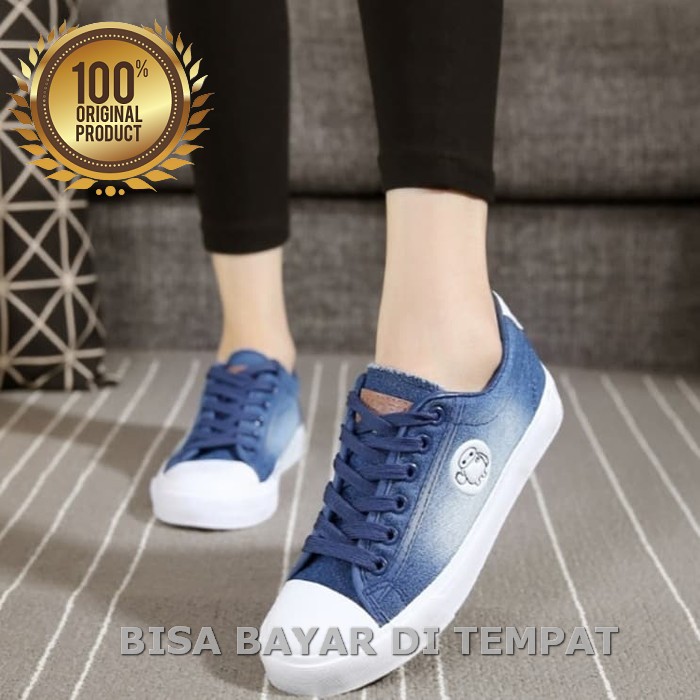 Sepatu Kets Cats Ket Kats Keds Cat Wanita Cewek Santai Sneakers T EZ351 Ys13 Biru Dongker - Navy