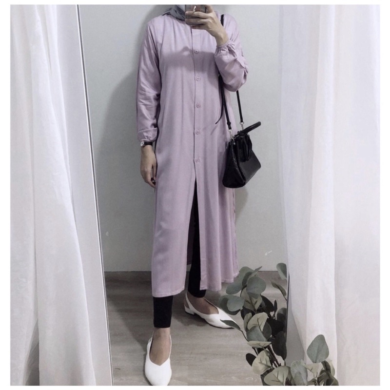 Tantri Long Tunik Rayon Crinkle Atasan Wanita Polos Full Kancing Busui Allsize Ootd Wanita Terbaru