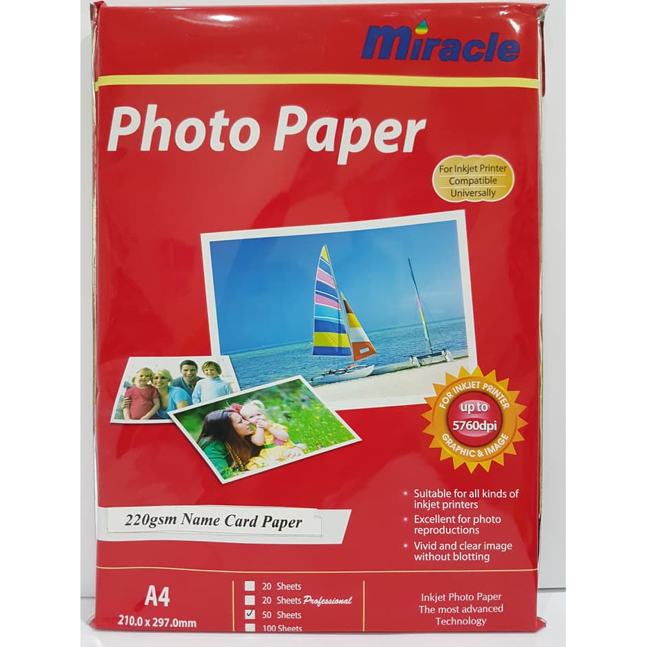 

Kertas Foto 220gr A4 Name Card Paper Miracle