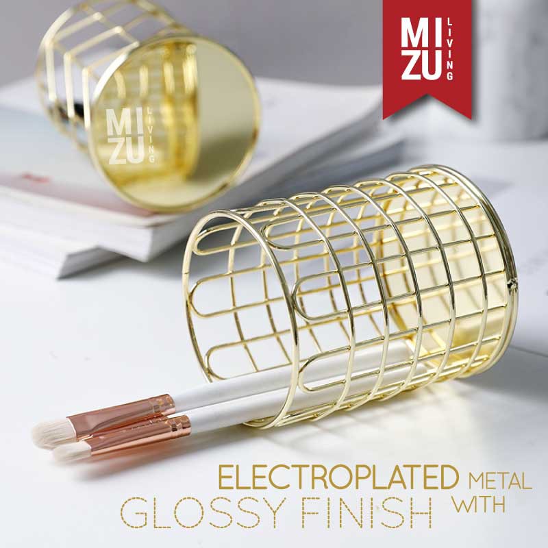 SUBLIMELY GOLDEN Wire Pen Holder Office Stationery Pencil Stand Tempat Alat Tulis ATK Serbaguna Emas