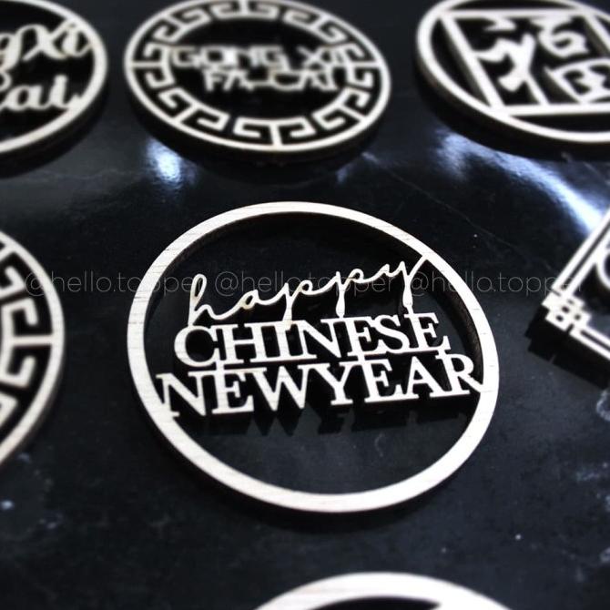 Imlek Tag Kayu 12cm | Hiasan Hampers Imlek Kayu | Hiasan Kue Imlek helloto99 Buru Order