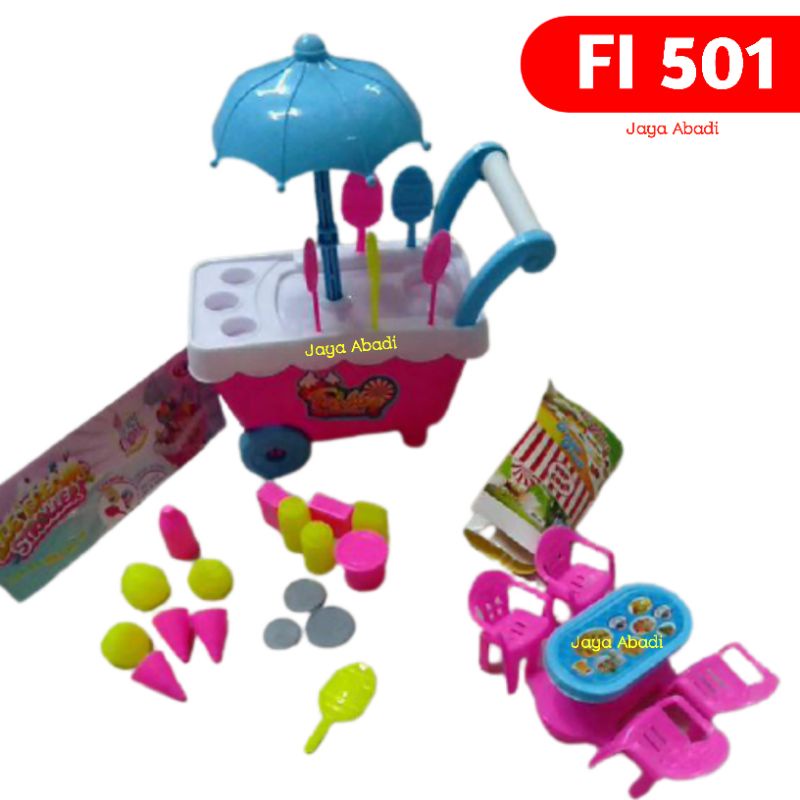 FI 501 - Mainan Gerobak Ice Cream Stroller FI501 Lengkap 1 set Kursi