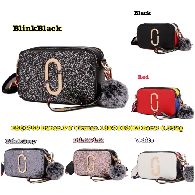 4 Tas 1 kg  ESQ1769 Tas Import Selempang MJ SNAPSHOT Free Pom Pom Tas Wanita Tas Batam Tas Murah