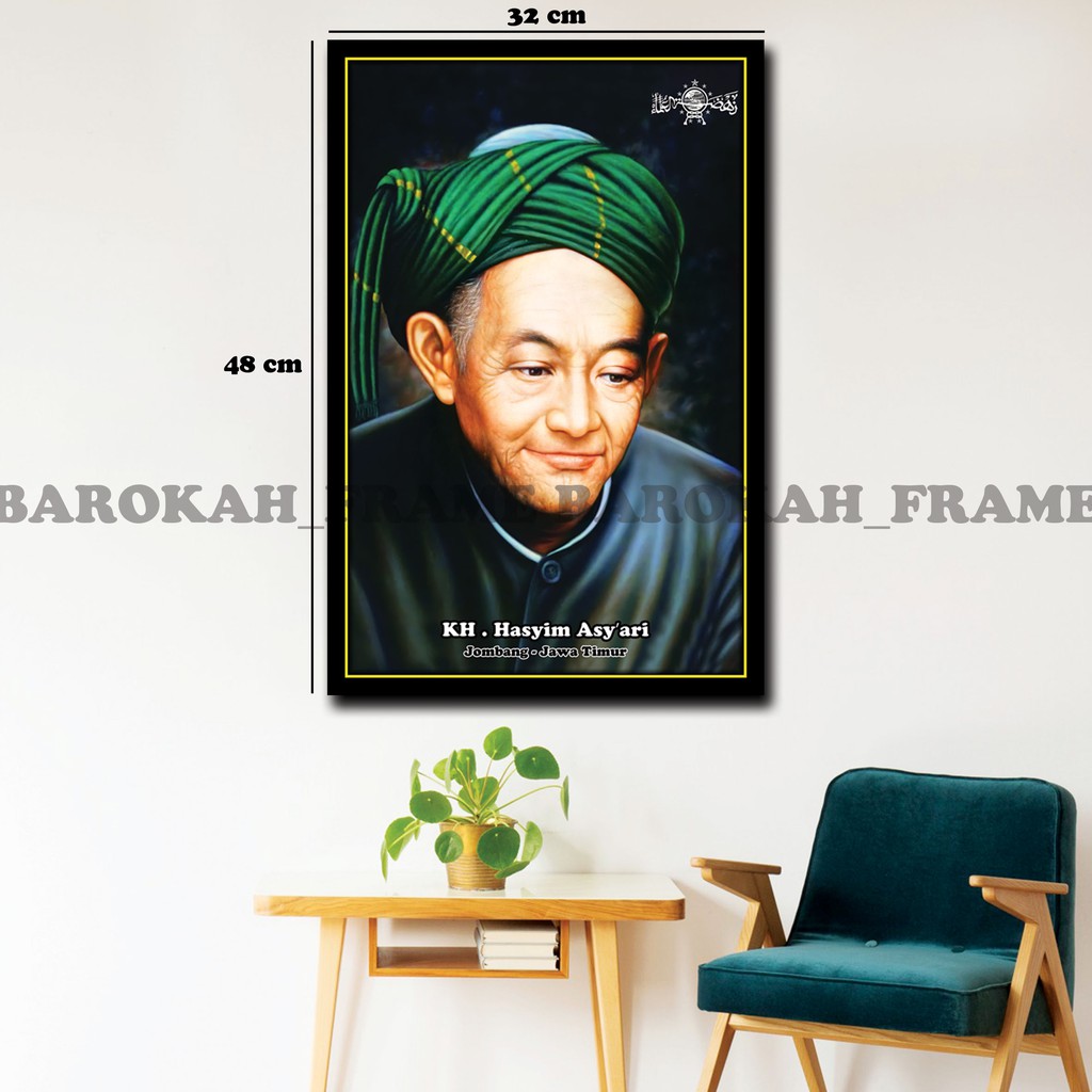 Foto Mbah Hasyim Asyari Gus Dur KH Wahid Hasyim NU Bingkai Poster 32x48cm