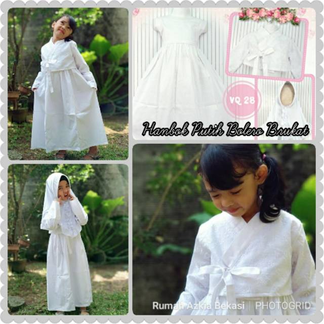 (Usia 11-12 tahun) GAMIS ANAK BOLERO HANBOK BRUKAT PUTIH VQ-28 OHBABY