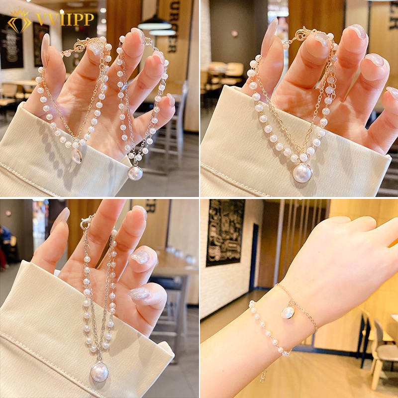 Gelang Rantai Mutiara Double Layer Gaya Korea Untuk Wanita