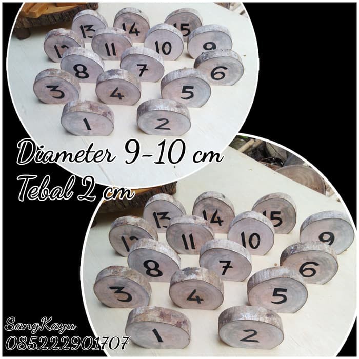 Wood slice table numbers wedding diameter 10 cm