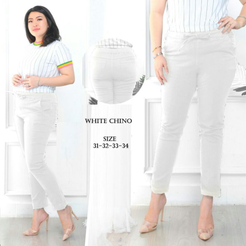 Celana Panjang Chino Warna Putih Jumbo / Baggy Pants White Big Size