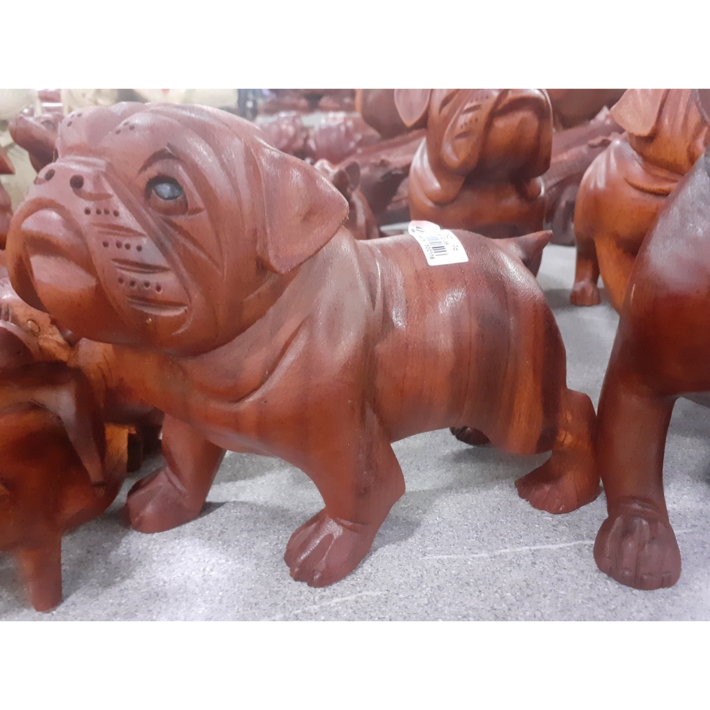 HIASAN RUMAH HANDMADE KAYU ANJING BULLDOG JALAN HIGH QUALITY ASLI BALI 20CM