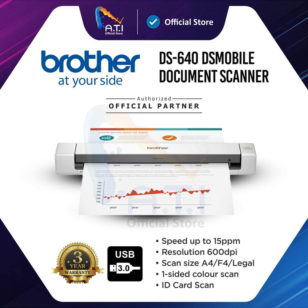 BROTHER Scanner DS640 Portabel Compact Mobile Scanner Brother DS 640