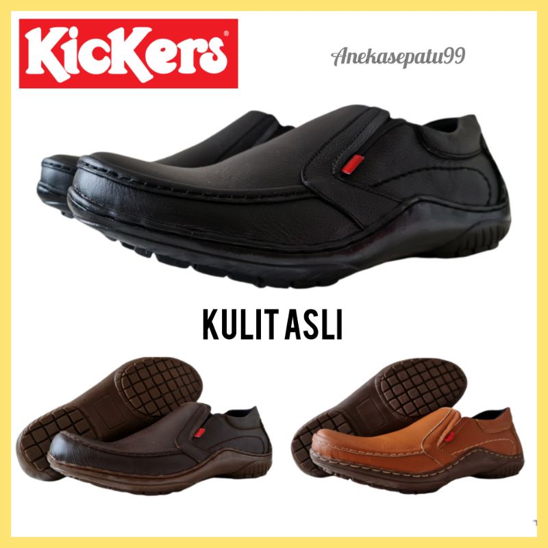 SEPATU PANTOPEL PRIA KICKERS SLIP ON KULIT ASLI / SEPATU KERJA PRIA FORMAL ASLI KULIT / SEPATU PANTOFEL COWOK RESMI BISNISMAN / SEPATU WEDDING PERNIKAHAN