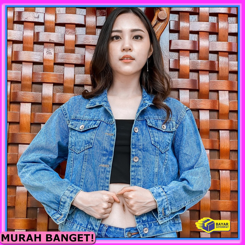 Idmuslimah Sesilia Jaket Jeans Wanita Oversize Kekinian Bordir Hf TE737 Amr Original  - Original Je