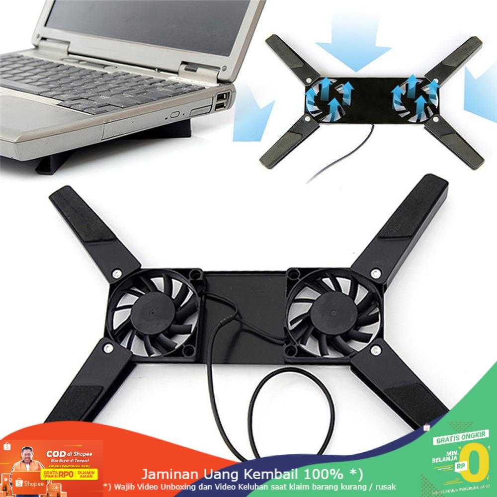 (BISA COD) RVOSTR Elenxs Notebook Cooling Pad Lipat Portable X Stand Dual Fan - 818