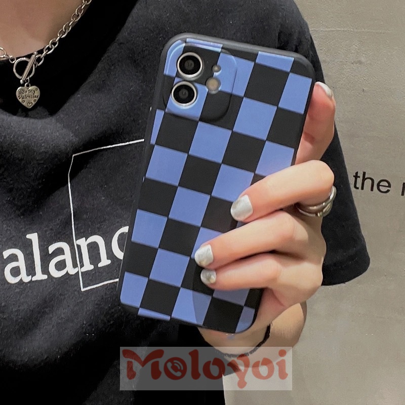 Soft Case Silikon Tpu Motif Kotak-Kotak Biru Untuk IPhone 7 8 Plus 13 12 11 Pro Max 6 6s Plus X XS Max XR SE 2020