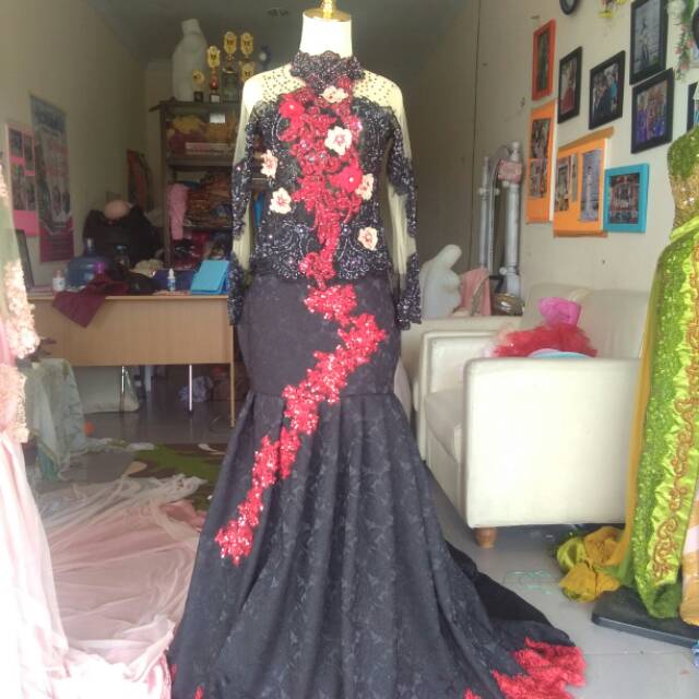 Kebaya Pengantin Merah Hitam Shopee Indonesia