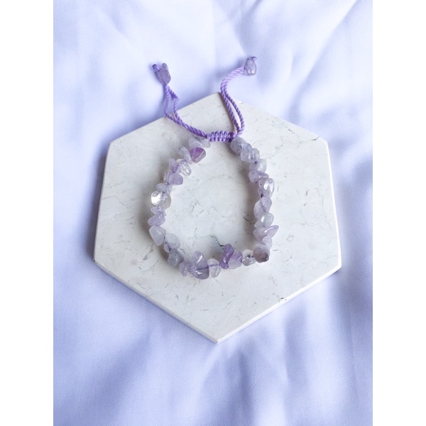 Gelang tali Etnik / Gelang Batu Kerikil Asli /Gelang batu chip / Gelang batu vintage/ Gelag abstrak / Gelang batu pecah/gelang murah-Light Amethys (ge)
