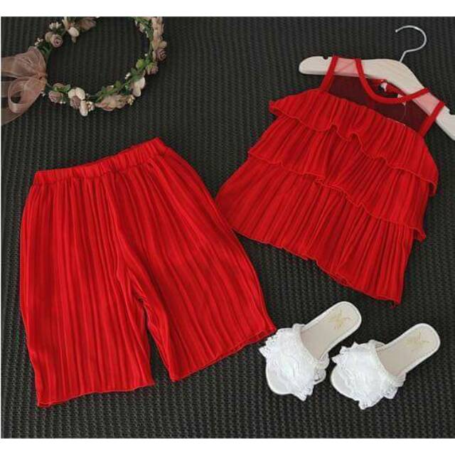 SALE setelan celana kulot anak layer plisket cewek perempuan
