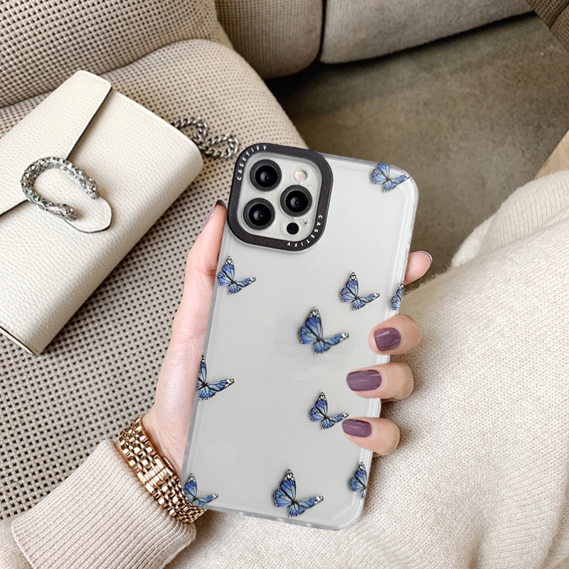 Soft Case Transparan Desain Tify Butterfly Untuk iPhone 6 6s 7 8 Plus 11 12 13 Pro MAX XR X XS MAX