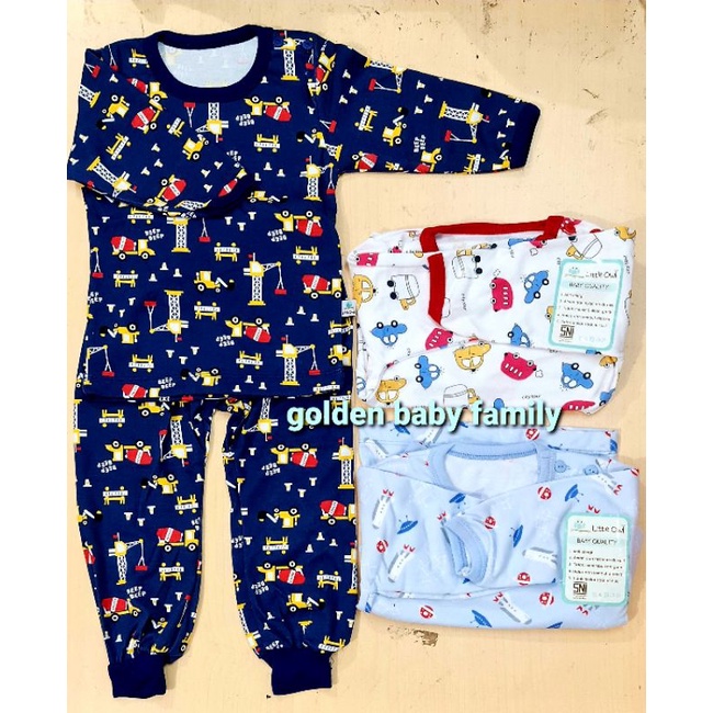 3PCS Setelan Panjang Kancing Bahu Little Owl Size S-XXL