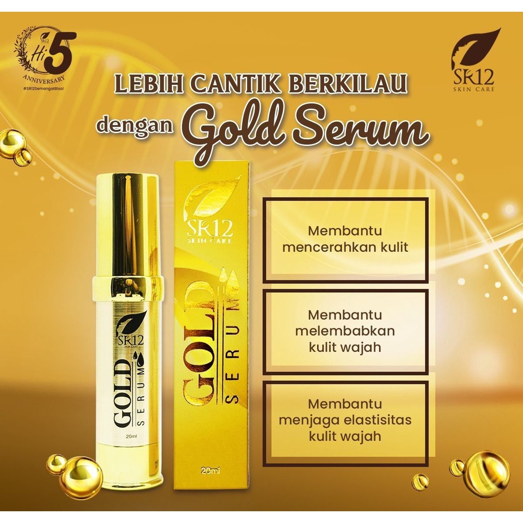 SR12 Gold Serum Wajah 20ml GMP BPOM Anti-Aging Mencerahkan Melembabkan Menjaga Elastisitas Kulit Wajah