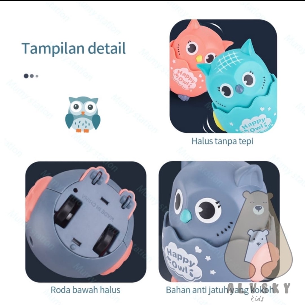 MAINAN HAPPY OWL TUMBLER RODA RATTLE KARAKTER OWL BURUNG HANTU / PULL BACK OWL ANIMAL / MAINAN ANAK BURUNG HANTU BERJALAN OWL TOYS TANPA BATERAI