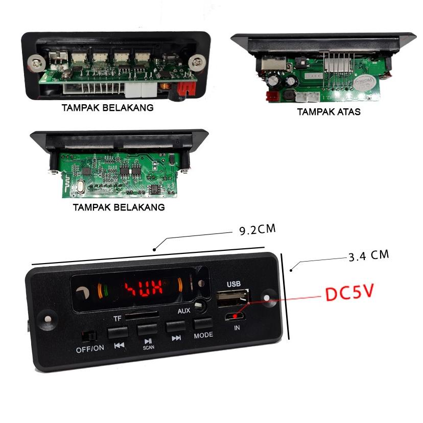 Modul Mp3 Bluetooth 5V-12V Stereo 2X3Watt 029Bt