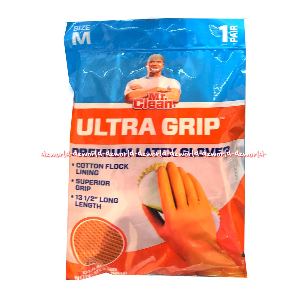 Mr Clean Ultra Grip Premium Latex Gloves Sarung Tangan Orange M L