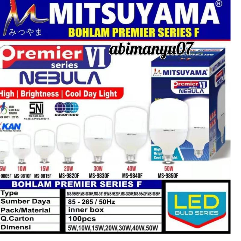 Lampu Bohlam LED 10 Watt Mitsuyama MS-9810F Cahaya Putih SNI Original