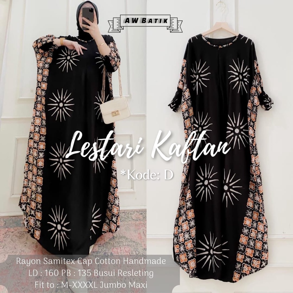 Batik A W - Lestari Kaftan Batik Wanita Jumbo XXXXL Motif Cap Sogan Busui Resleting Lengan 3/4 Rayon Tebal Gamis Rayon Jumbo Kaftan