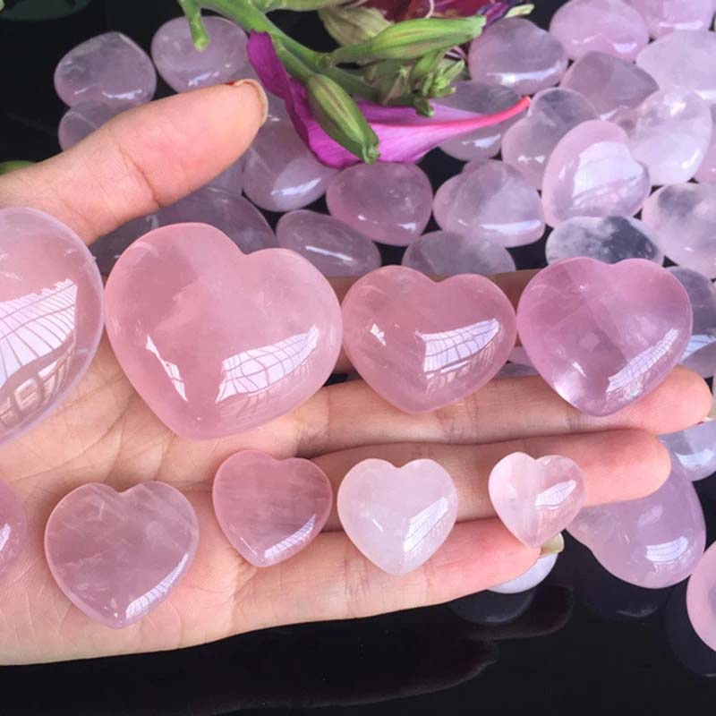 Batu Kristal Kuarsa Bentuk Hati Warna Pink Mawar Untuk Membuat Perhiasan