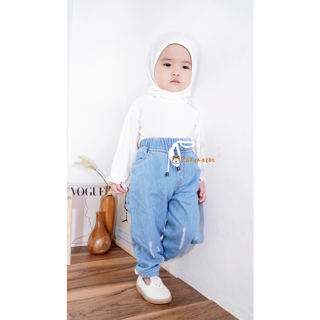 Carva celana Panjang Anak Soft Jeans Ripped Chinos Celana Jeans anak cewe cowo unisex  PREMIUM