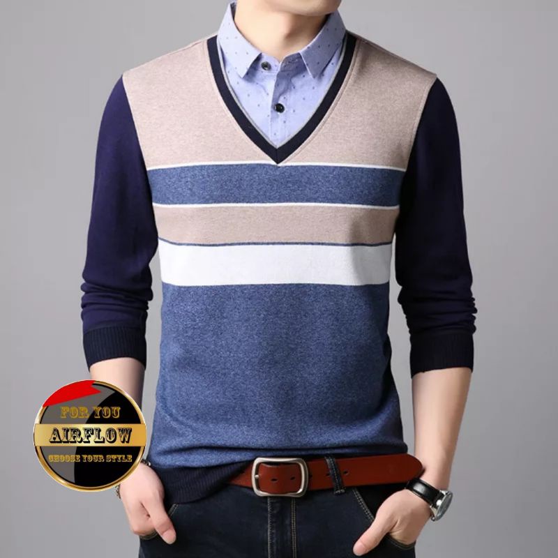Sweater Rajut Pria V-Neck original