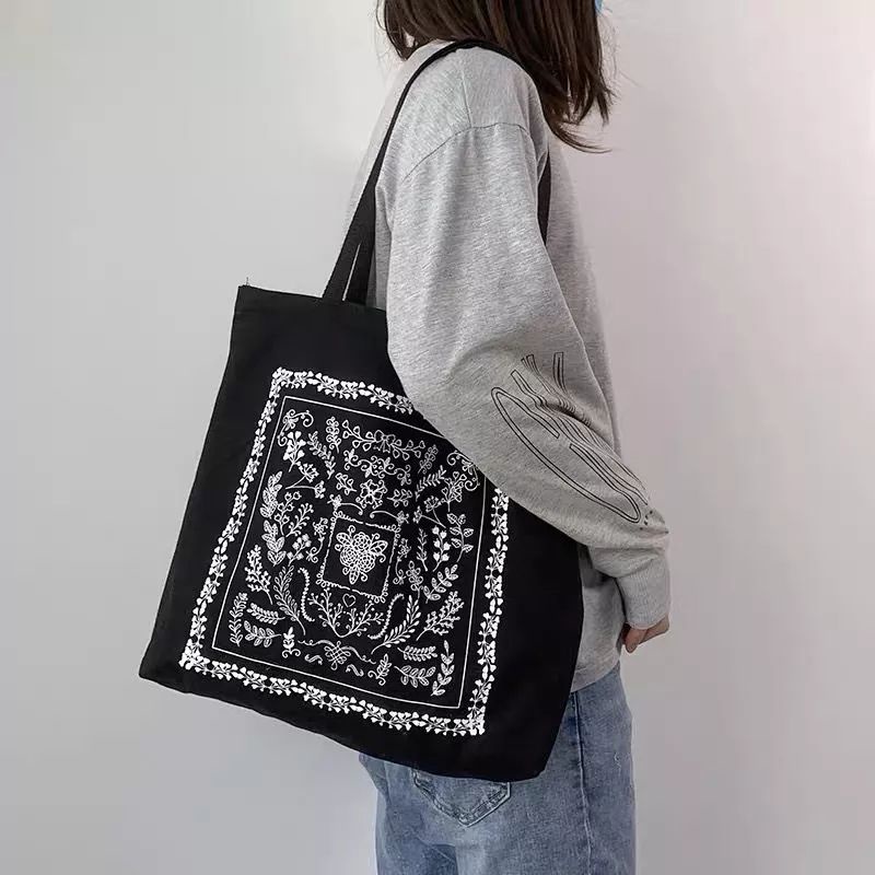 Rizkibag Bunga - Totebag Wanita Aesthestic Pakai Resleting