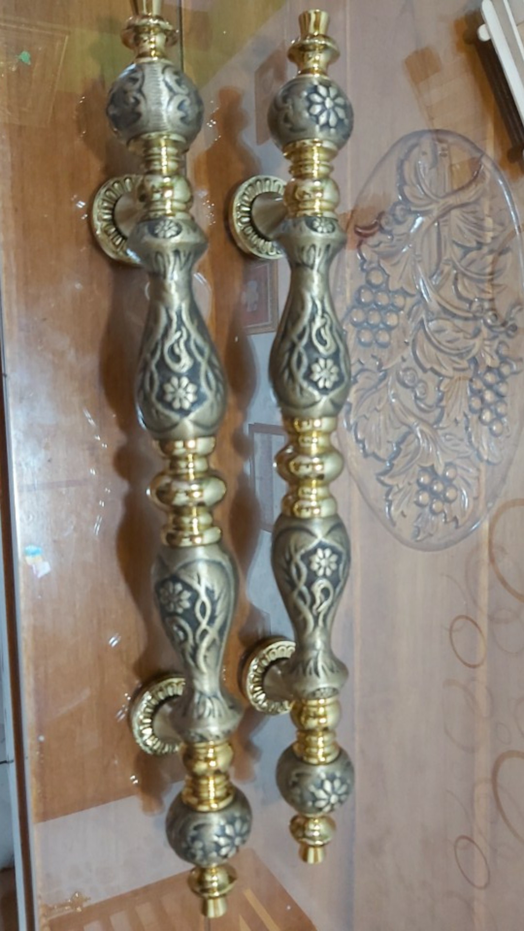 2 Pcs Handle Pintu Kuningan Ukir Antik Gold