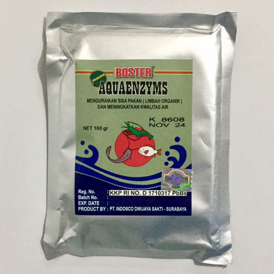 Probiotik Boster AQUAENZYM 100gr Bakteri Enzim utk Bioflok Ikan Udang dll