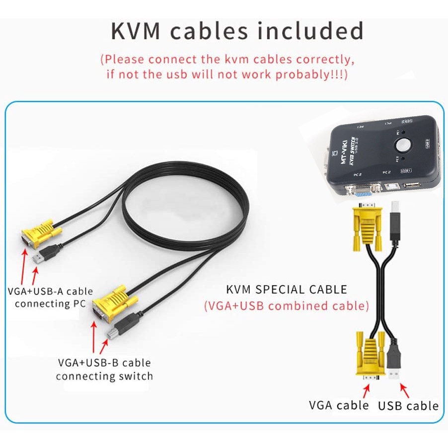 Manual KVM Switch VGA 2 port / 4 port USB 2.0 + Kabel