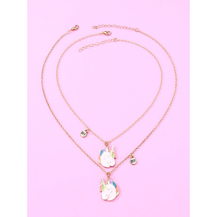 2pcs / Set Kalung Rantai Liontin Unicorn Lucu Untuk Wanita