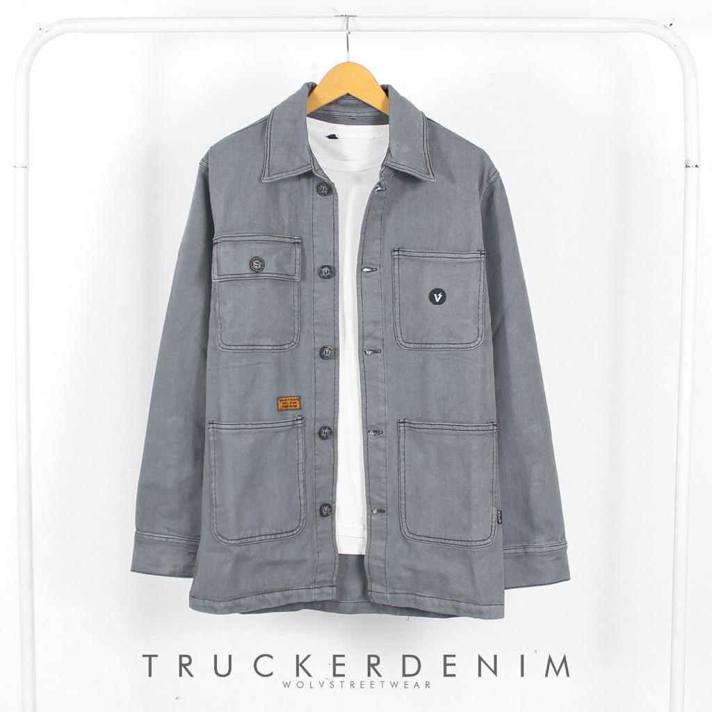 Gray Jaket Jeans Denim Jaket Trucker Denim Original WOLV