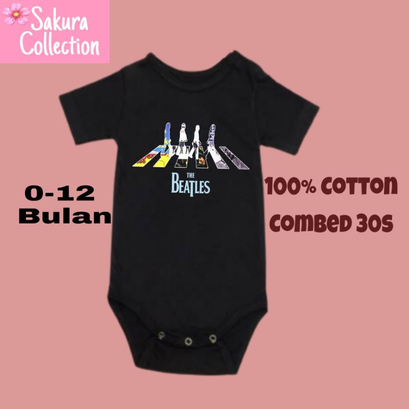 Kaos baju bayi jumper baby kids pendek band THE BEATLES punk rock metal logo tulisan usia 0 1 2 3 4 5 6 7 8 9 10 11 12 bulan sampai umur 1 tahun adem jumpsuit babysuit romper bodysuit little anak kecil hitam laki laki perempuan unisex nyaman lembut