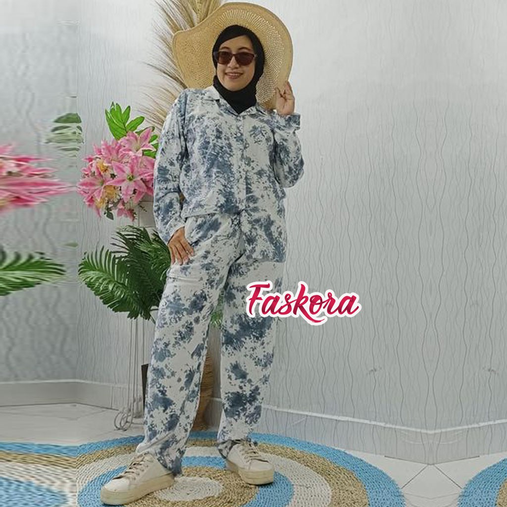 One Set Tie dye Wanita Busui Panjang - Setelan Jumbo Rayon Wanita Kekinian - Pajamas Tiedye STN02