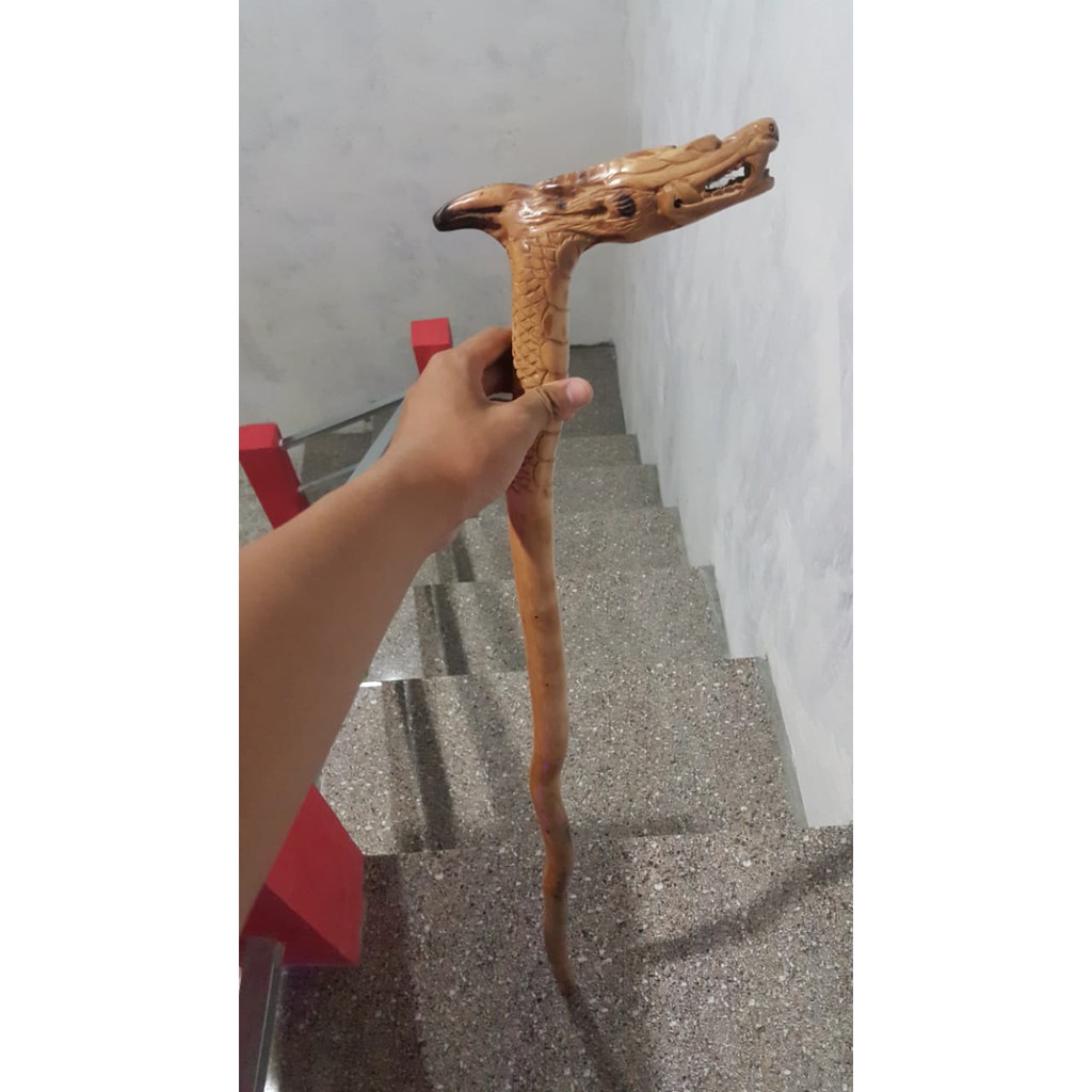 Tongkat Jalan kayu setigi ukir naga / TONGKAT JALAN KAYU SETIGI JENIS LAUT / Tongkat jalan datuk