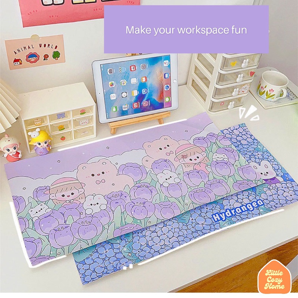 Chibi Desk Pad Motif Character / Desk Mat Karakter / Mouse Pad / Alas Meja Komputer WFH Work From Home / Aksesoris Keyboard Office Large Laptop Cushion Lucu Imut Ala Korea Japan