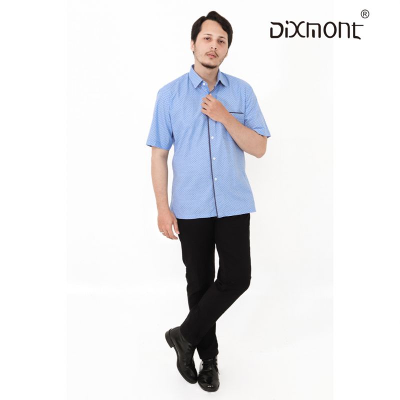 Dixmont Kemeja Pria Basic Formal Motif Lengan Pendek Hem MS01522