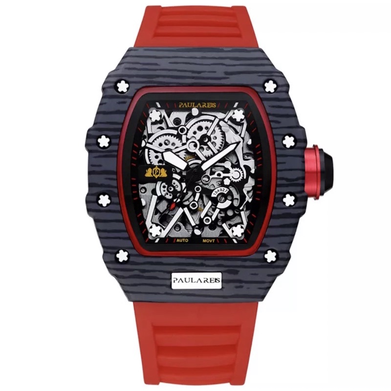 Jam Tangan Pria Mechanical Automatic Homage RM Black List Red Paulareis Original