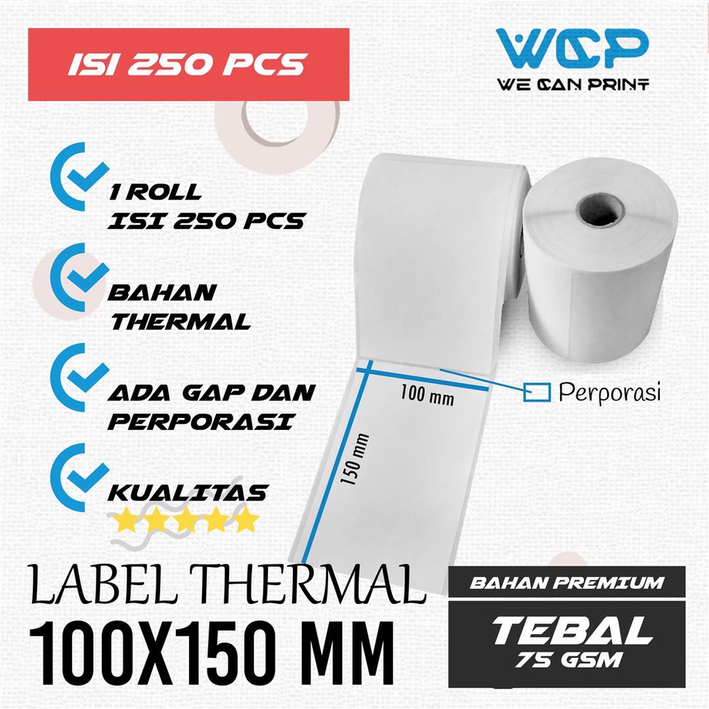 

Label Thermal Barcode 100x150 100 x 150 mm Kertas Sticker A6 Printer Barcode Thermal isi 250 pcs